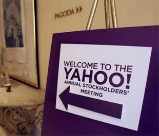 Biển chỉ dẫn lối vào cuộc họp cổ đông hàng năm của Yahoo, diễn ra ngày 1/8 vừa qua tại San Jose, Mỹ - Ảnh: AP.