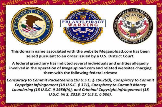 Thông báo về việc đóng cửa Megaupload được treo trên trang chủ của dịch vụ này - Ảnh chụp màn hình.