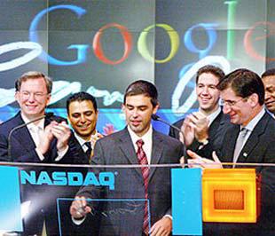 Ngày 19/8/2004, cổ phiếu của Google bắt đầu được niêm yết trên sàn Nasdaq. Tới cuối năm, giá cổ phiếu của Google đã lên tới 195 USD/cổ phiếu.