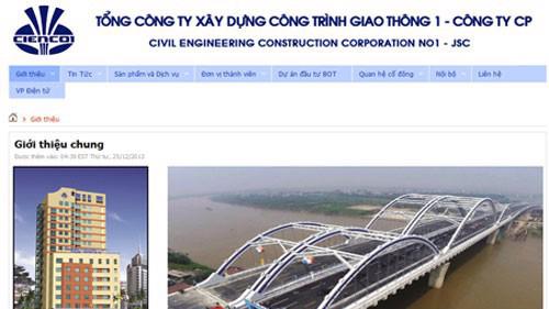 Trang web của Tổng Công ty xây dựng Công trình giao thông 1 – Công ty cổ phần (CIENCO1).