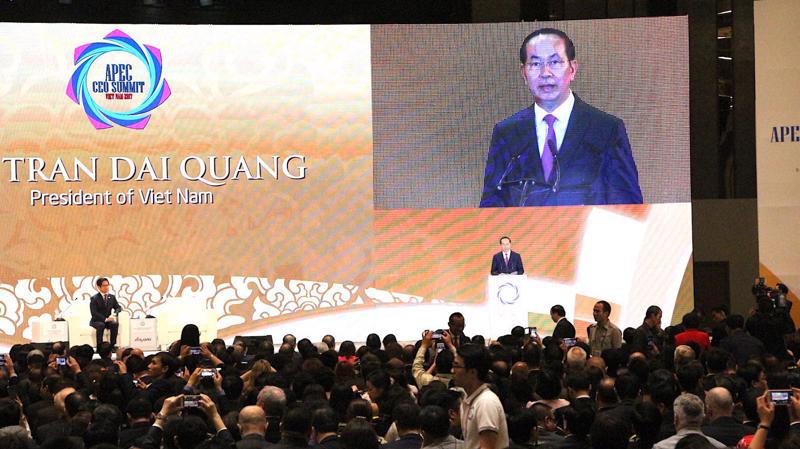 Chủ tịch nước Trần Đại Quang phát biểu chào mừng  APEC CEO Summit chiều 8/11.