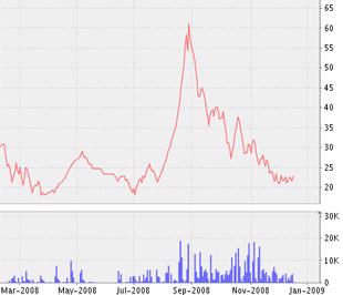 Biểu đồ giá cổ phiếu BHV từ tháng 3/2008 đến nay - Nguồn: VNDS.