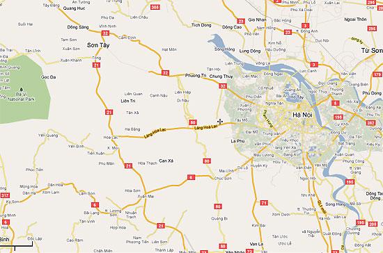 Một góc bản đồ Hà Nội. Thành phố đang được dự kiến mở rộng về hướng Tây - Ảnh: Google.