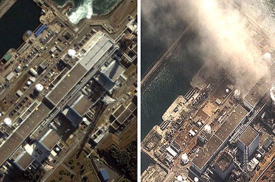 Nhà máy điện hạt nhân Fukushima số 1 trước và sau vụ nổ.
