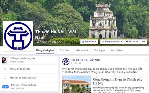 Giao diện Facebook của UBND thành phố Hà Nội.<br>