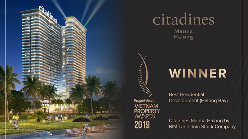 Dự án Citadines Marina Halong đã giành chiến thắng ở hạng mục giải thưởng Best Residential Development (Halong Bay) - Dự án nhà ở tốt nhất (Hạ Long).