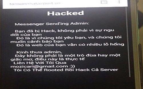 <font face="Arial, Verdana"><span style="font-size: 13.3333px;">Lời cảnh báo của hacker sau khi tấn công vào website của Cảng hàng không quốc tế Tân Sơn Nhất.</span></font><div><br></div>