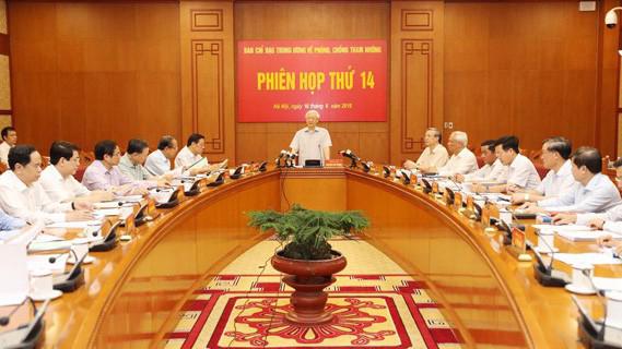 Tổng bí thư Nguyễn Phú Trọng chủ trì phiên họp thứ 14 Ban chỉ đạo Trung ương phòng chống tham nhũng .