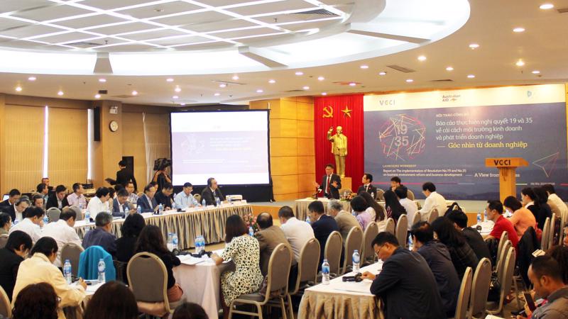 Hội thảo công bố báo cáo thực hiện Nghị quyết 19 và 35 về cải cách môi trường kinh doanh và phát triển doanh nghiệp, diễn ra tại VCCI.