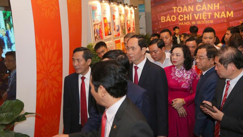 Chủ tịch nước Trần Đại Quang thăm Hội Báo toàn quốc 2018 chiều ngày 18/3 tại Hà Nội - Ảnh: Quang Phúc.