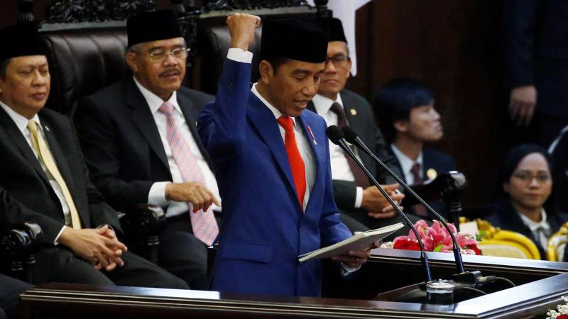 Tổng thống Indonesia, Joko Widodo, phát biểu tại nghị viện ngày 16/8 - Ảnh: Nikkei.