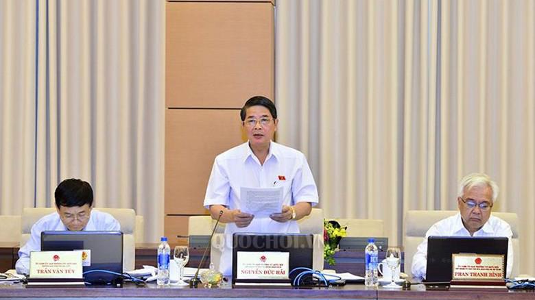 Chủ nhiệm Uỷ ban Tài chính - Ngân sách Nguyễn Đức Hải trình bày báo cáo kết quả giám sát.