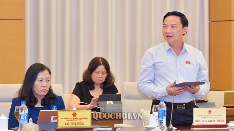 Chủ nhiệm Uỷ ban Pháp luật Nguyễn Khắc Định trình bày dự kiến tiếp thu, giải trình dự án luật 
