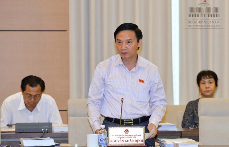 Chủ nhiệm Uỷ ban Pháp luật Nguyễn Khắc Định nêu quan điểm của thường trực cơ quan thẩm tra dự án luật.