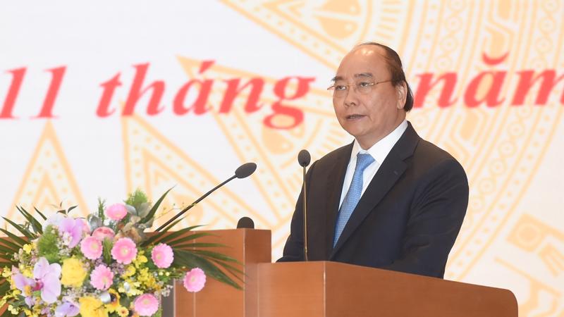 Thủ tướng nguyễn Xuân Phúc phát biểu tại hội nghị ngày 11/3 - Ảnh: VGP