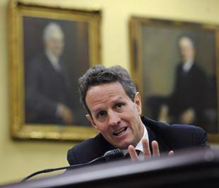 Bộ trưởng Bộ Tài chính Mỹ Timothy Geithner trong phiên điều trần ngày 21/5 vừa qua trước Quốc hội nước này - Ảnh: Time/AP.