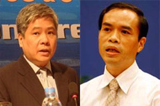 Phó thống đốc Nguyễn Đồng Tiến (phải) và Phó thống đốc Đặng Thanh Bình.