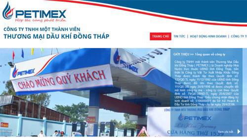 Trang web của Công ty TNHH Một thành viên Thương mại Dầu khí Đồng Tháp (Petimex).