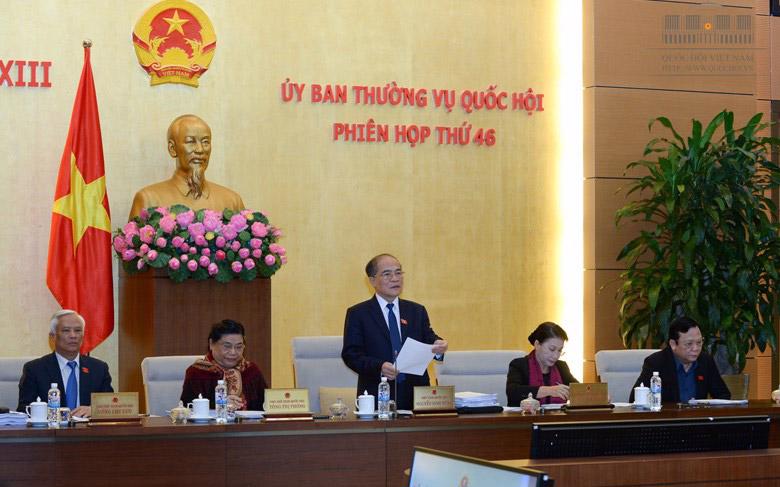 Chủ tịch Quốc hội Nguyễn Sinh Hùng phát biểu tại phiên họp thứ 46 của Uỷ ban Thường vụ Quốc hội.