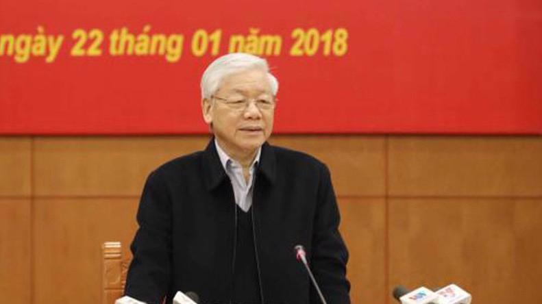 Tổng bí thư Nguyễn Phú Trọng phát biểu tại phiên họp của Ban Chỉ đạo Trung ương về phòng chống, tham nhũng