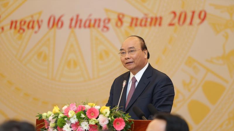 Thủ tướng Chính phủ Nguyễn Xuân Phúc tại hội nghị tổng kết năm học 2018 - 2019, sáng 6/8.