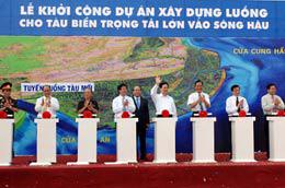 Thủ tướng phát lệnh khởi công dự án luồng tàu biển trọng tải lớn vào sông Hậu.