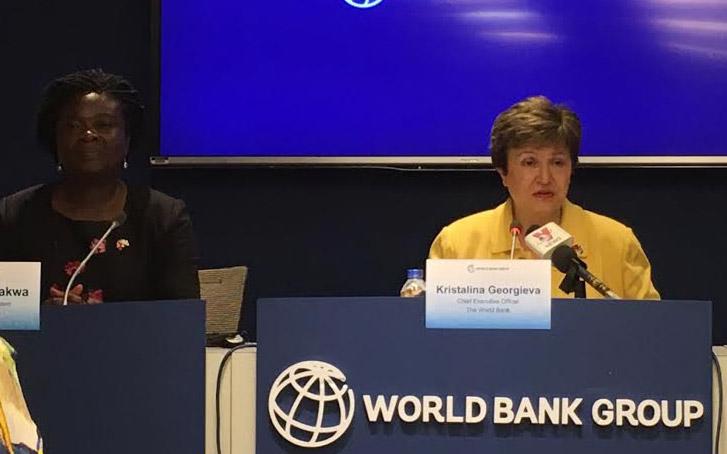 Tổng giám đốc Ngân hàng Thế giới (WB) bà Kristalina Georgieva tại buổi họp báo.<br>