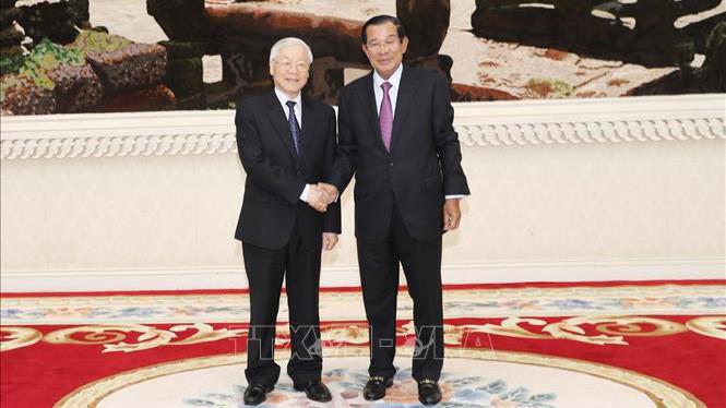 Thủ tướng Hun Sen bày tỏ vui mừng được đón Tổng Bí thư, Chủ tịch nước Nguyễn Phú Trọng thăm cấp Nhà nước Campuchia -  Ảnh: TTXVN