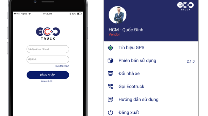 Một số hình ảnh ứng dụng của EcoTruck dành cho tài xế sử dụng.