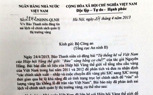 Công văn Ngân hàng Nhà nước gửi Bộ Công an đề nghị “phối hợp xử lý”.<br>