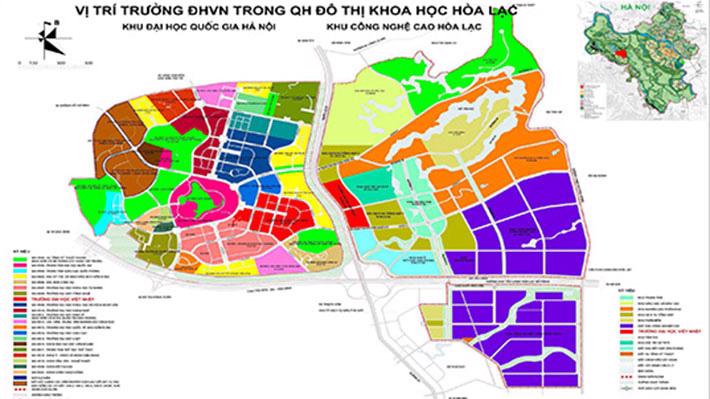 Vị trí trường Đại học Việt - Nhật trong quy hoạch đô thị khoa học Hòa Lạc.