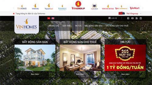 Trang web của Công ty Cổ phần Vinhomes.