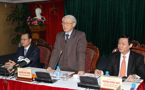 Tổng bí thư Nguyễn Phú Trọng phát biểu tại buổi làm việc - Ảnh: TTXVN.