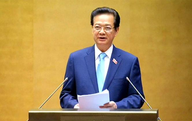 Thủ tướng Nguyễn Tấn Dũng phát biểu tại phiên khai mạc kỳ họp thứ 8, Quốc hội khóa 13 - Ảnh: Tuổi Trẻ.