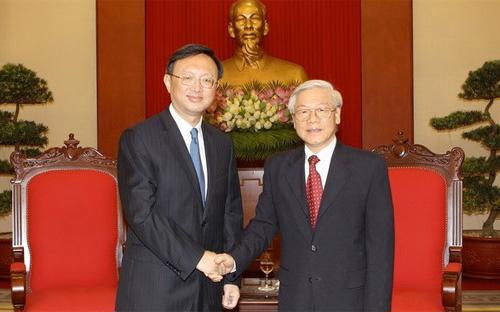 Tổng bí thư Nguyễn Phú Trọng tiếp Ủy viên Quốc vụ Trung Quốc Dương Khiết Trì - Ảnh: Trí Dũng/TTXVN.