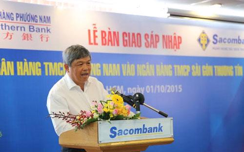 Ông Nguyễn Phước Thanh, Phó thống đốc Ngân hàng Nhà nước, phát biểu tại lễ ký biên bản bàn giao sáp nhập Southern Bank vào Sacombank.<br>