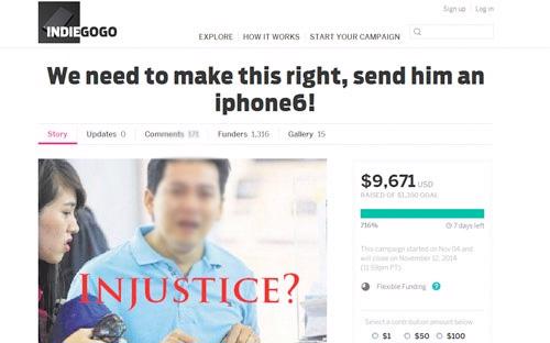 Trang web được lập ra để quyên tiền giúp du khách Việt bị "chặt chém" khi mua iPhone 6 ở Singapore - Ảnh chụp màn hình.<br>