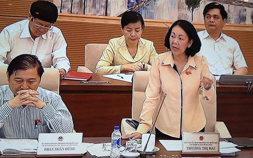 Chủ nhiệm Ủy ban Về các vấn đề xã hội Trương Thị Mai phát biểu tại phiên họp sáng 14/7 của Ủy ban Thường vụ Quốc hội.