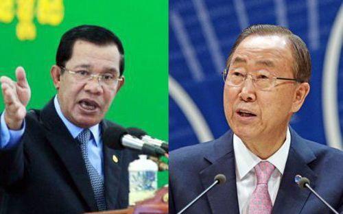 Ông Hun Sen đề nghị ông Ban Ki-Moon cho mượn bản đồ gốc đang gửi tại Liên hiệp quốc để đối chiếu với việc phân định biên giới hiện nay - Ảnh: The Phnom Penh Post.<br>