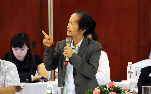 Chuyên gia Phạm Chi Lan phát biểu tại Diễn đàn Kinh tế Mùa xuân 2014 - Ảnh: CK.<br>