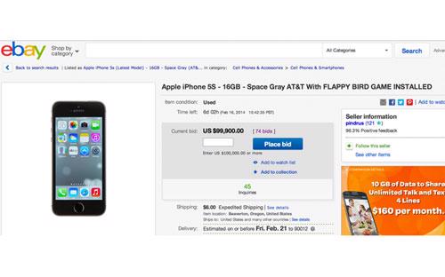 Một chiếc iPhone cài Flappy Bird đấu giá trên eBay.<br>