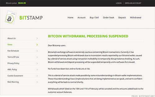 Thông báo tạm ngừng cho khách hàng rút tiền của BitStamp ngày 11/2.<br>