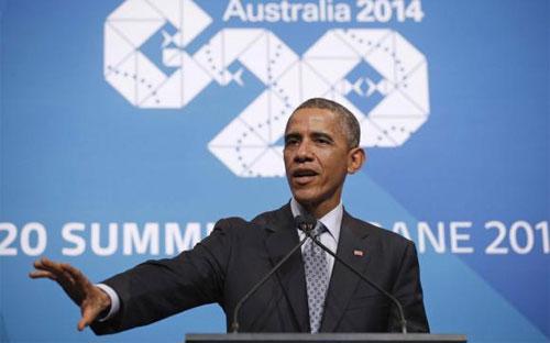 Tổng thống Mỹ Barack Obama tại thượng đỉnh G20 ở Brisbane, Australia ngày 16/11 - Ảnh: Reuters.<br>