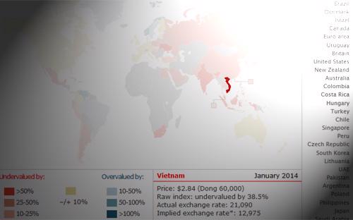 Việt Nam trên bản đồ Big Mac Index - Ảnh chụp màn hình.<br>