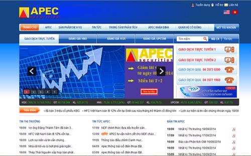 Trang web của Công ty Cổ phần Chứng khoán Châu Á - Thái Bình Dương (APEC).
