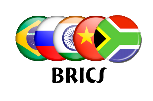 Nhóm BRICS gồm Brazil, Nga, Ấn Độ, Trung Quốc và Nam Phi.<br>