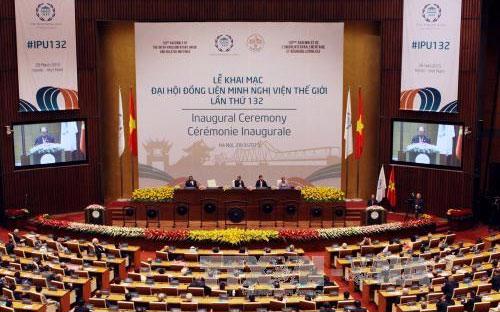 Lễ khai mạc Đại
hội đồng Liên minh Nghị viện Thế giới lần thứ 132 tại Hà Nội tối 28/3 - Ảnh: VOV.<strong><br></strong>