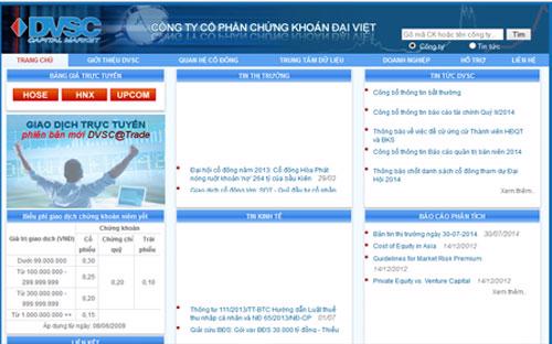 Trang web của Công ty Chứng khoán Đại Việt.<br>