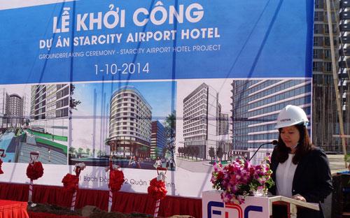 Bà Hoàng Thị Thu Hằng - Phó tổng giám đốc Công ty Cổ phần Khách sạn và 
Dịch vụ Đại Dương - đại diện chủ đầu tư phát biểu tại lễ khởi công dự án.