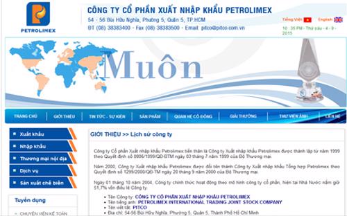 Trang web của Công ty Cổ phần Xuất nhập khẩu Petrolimex (mã PIT).